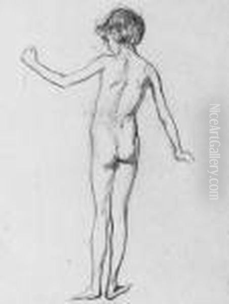 A Study Of A Female Nude, Rear View Oil Painting by Henry Tonks