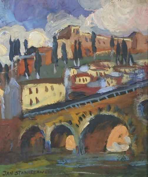 Viaduct Over the River Oil Painting by John False