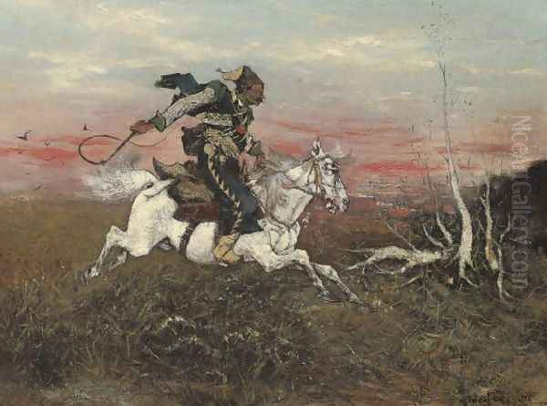 Cossack galloping on the steppe Oil Painting by John False