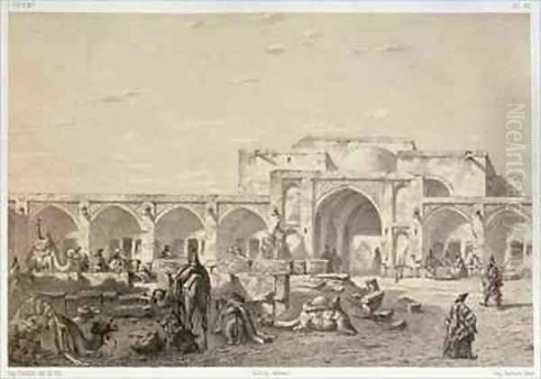 Caravanserai on the road from Isfahan to Shiraz Oil Painting by Eugene Napoleon Flandin