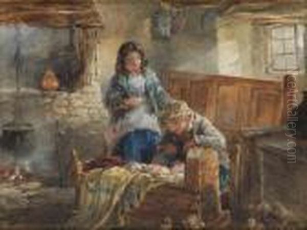 Interior Med Barn Oil Painting by Francis William Topham