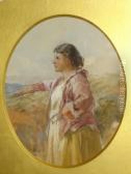 Study Of A Young Girl In A Moorland Landscape Oil Painting by Francis William Topham