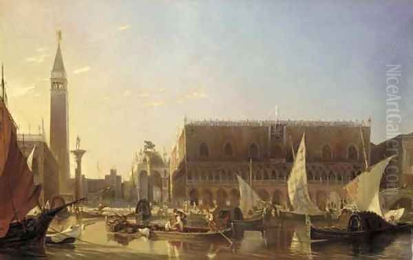 Gondolas on the Grand Canal in front of the Doge's Palace, Venice Oil Painting by Eugene Napoleon Flandin