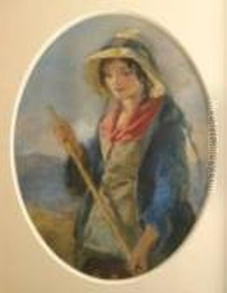 Gypsygirl With A Hay Rake Oil Painting by Francis William Topham