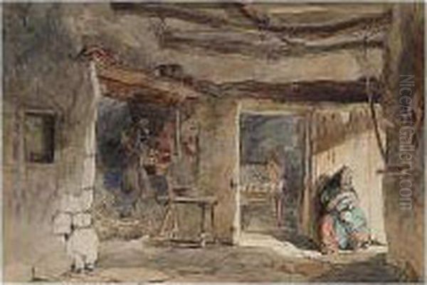 Cottage Interior Oil Painting by Francis William Topham