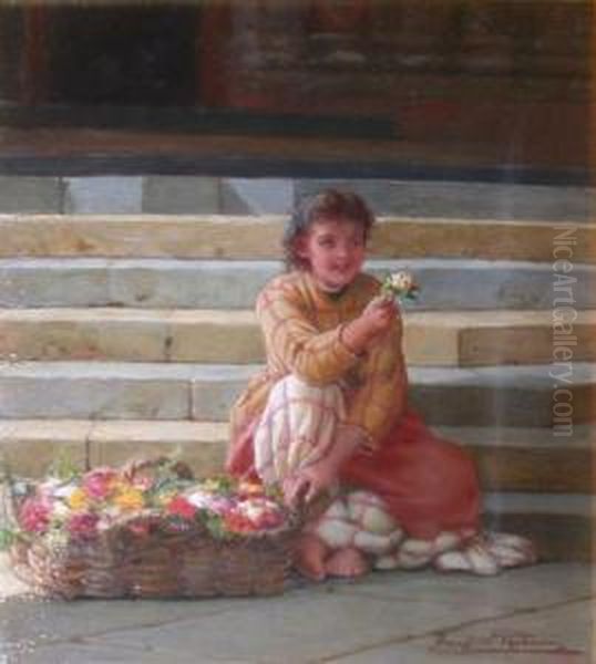 The Young Flower Seller Oil Painting by Frank William Warwick Topham