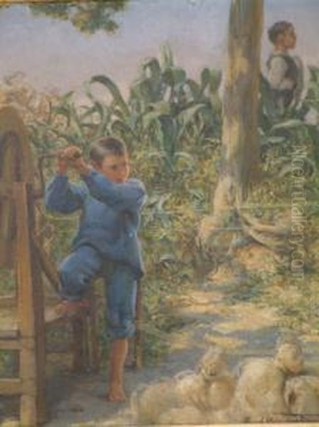 Topham Oil On Card 'jute Spinning' Signed 8.25 X 7in Oil Painting by Frank William Warwick Topham