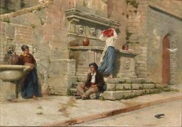 Fountain Oil Painting by Frank William Warwick Topham