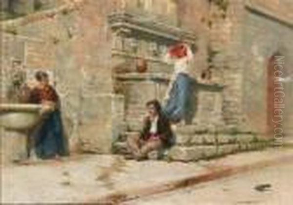 At The Fountain Oil Painting by Frank William Warwick Topham