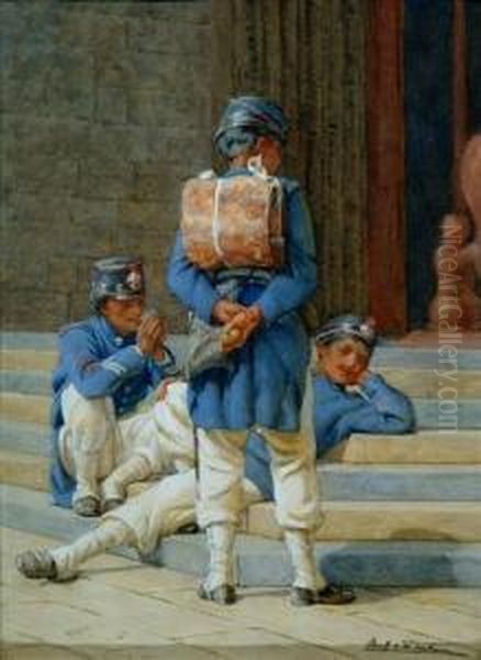 Soldiers Three Oil Painting by Frank William Warwick Topham