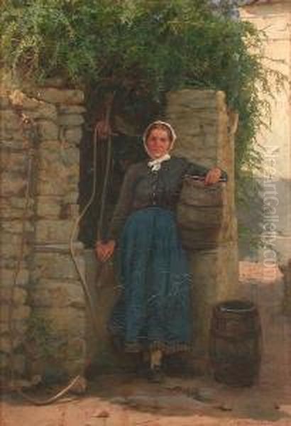 Portrait Of A Woman At A Well Oil Painting by Frank William Warwick Topham