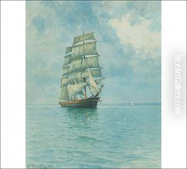 Sailing Ship Oil Painting by Woldemar Toppelius