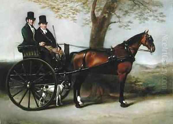 Two Gentlemen in a Gig drawn by a Bay Cob on the way to shoot with their Pointer Oil Painting by William Edward Frost