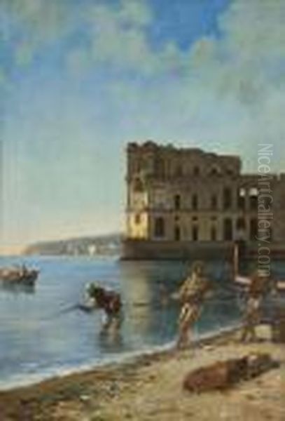 Pescatori A Posillipo Oil Painting by Francesco Saverio Torcia