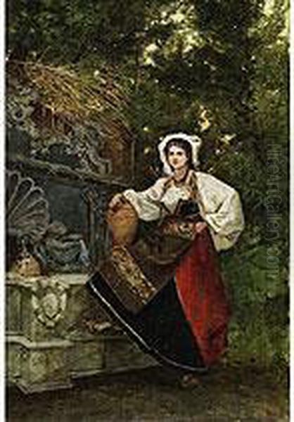 Junges Madchen In Italienischer Tracht Vor Einem Brunnen Oil Painting by Francesco Saverio Torcia