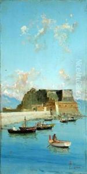 Marina Con Castel Dell'ovo Oil Painting by Francesco Saverio Torcia