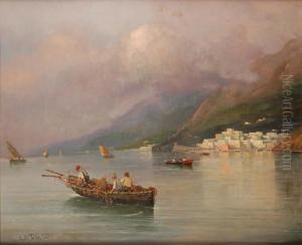 Costiera Amalfitana Con Barche Dipescatori Oil Painting by Francesco Saverio Torcia