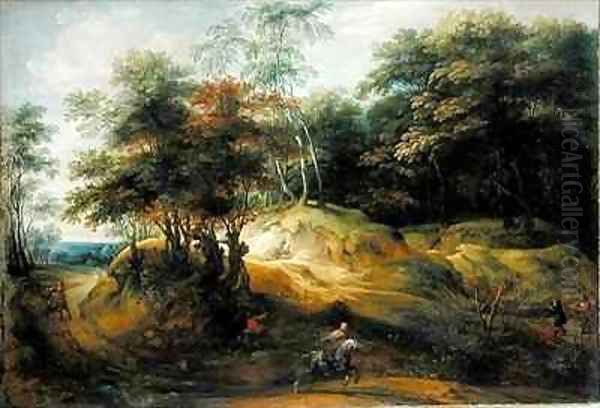 Forest Landscape with Ambush Oil Painting by Jacques Fouquieres