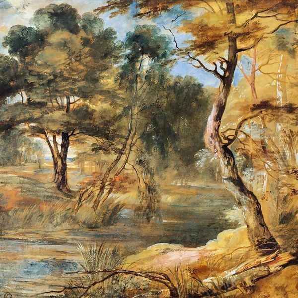 Wooded Landscape with a Stream Oil Painting by Jacques Fouquieres