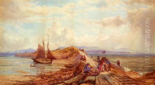 Returning With The Catch (Possibly On The River Clyde) Oil Painting by John Faulkner