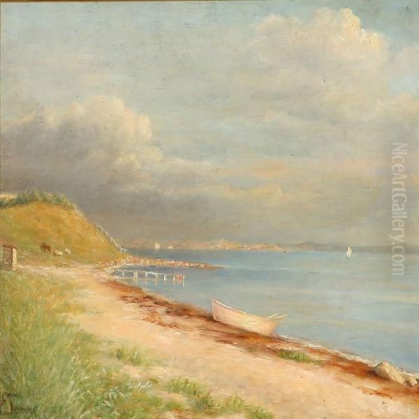 Coastal Scene With A Rowboat On The Beach Oil Painting by Wenzel Ulrik Tornoe