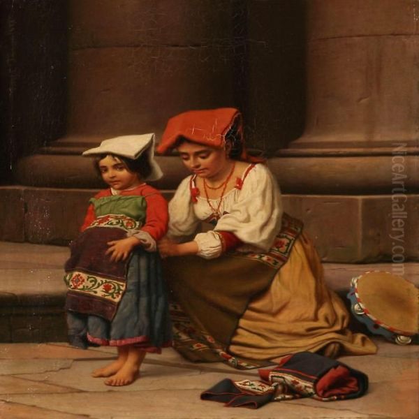 An Italian Woman And Her Daughter Oil Painting by Wenzel Ulrik Tornoe