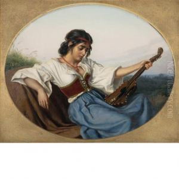 Woman With A Lute Oil Painting by Wenzel Ulrik Tornoe