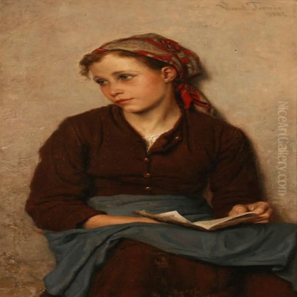 Sitting Girl With A Book Oil Painting by Wenzel Ulrik Tornoe