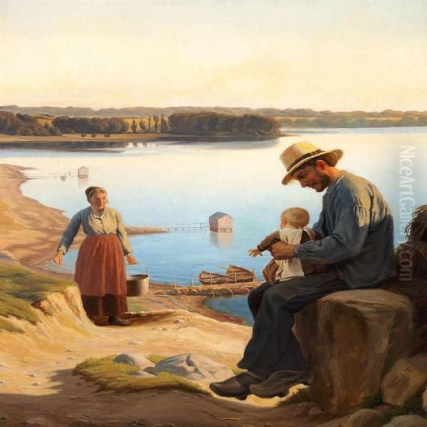 Fiskerfamilie. Motiv Fra Ejby Strand Oil Painting by Wenzel Ulrik Tornoe