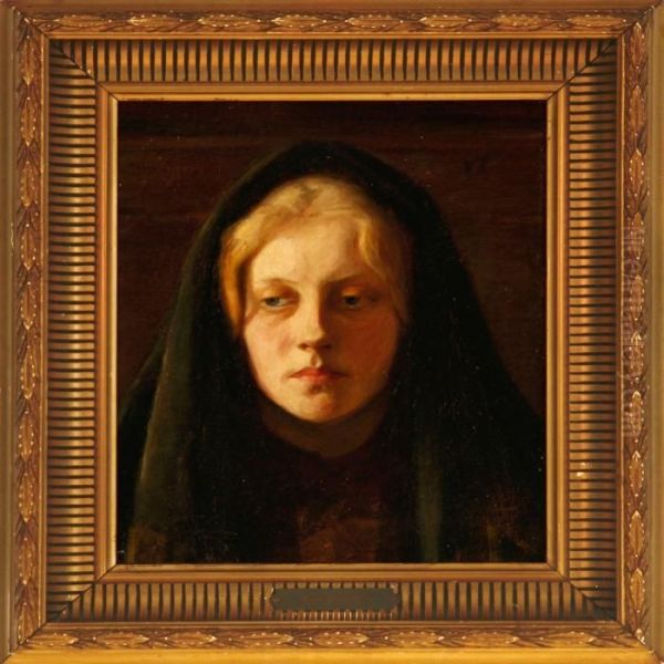 A Young Woman With A Black Scarf Oil Painting by Wenzel Ulrik Tornoe