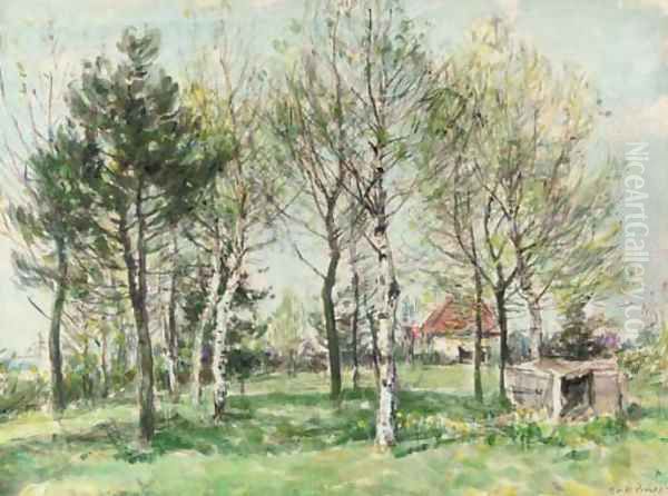 Birch trees in spring Oil Painting by William Mark Fisher