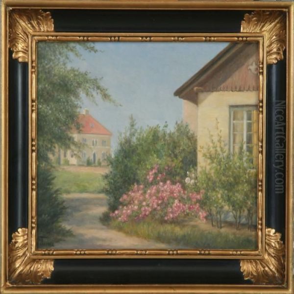 Garden Scenery Withhouses Oil Painting by Wenzel Ulrik Tornoe