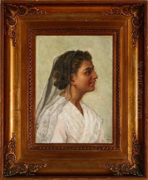 An Italian Woman Portrayed En Profile Oil Painting by Wenzel Ulrik Tornoe