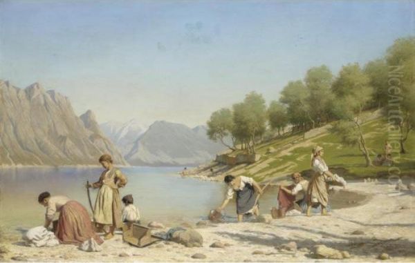 Lavandaie Sulla Riva Oil Painting by Wenzel Ulrik Tornoe