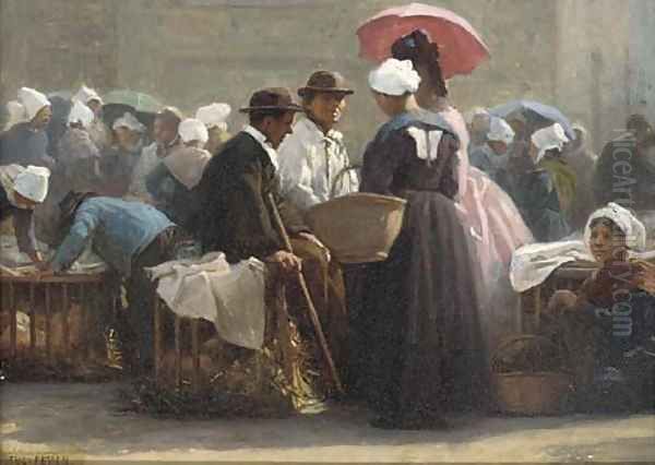 Morning banter at the market Oil Painting by Jacques-Eugene Feyen