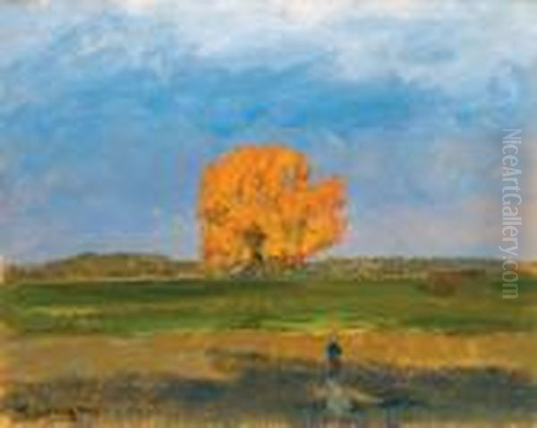 The Great Tree In Martely, (autumn) Oil Painting by Janos Tornyai