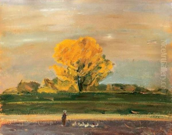 Detached Farm Oil Painting by Janos Tornyai