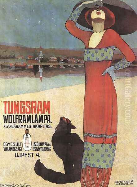 Poster for Tungsram Light Bulbs c. 1910 Oil Painting by Geza Farago