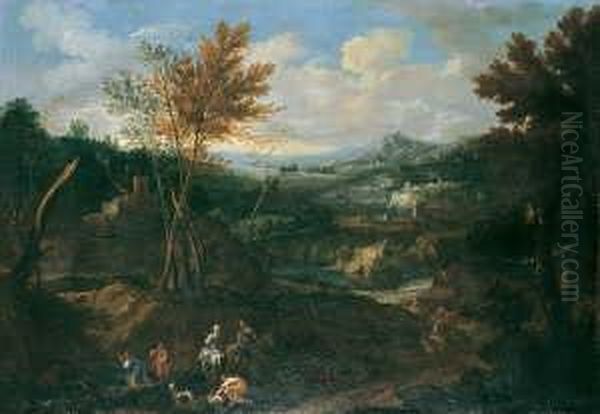 Zwei Heroische Landschaften Mit Hirtenstaffage. Oil Painting by Bartolomeo Torreggiani