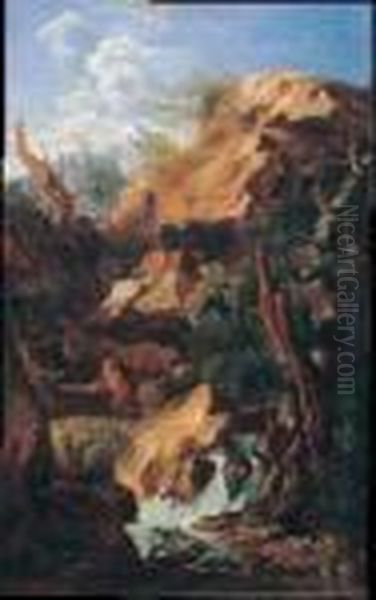 Paesaggio Roccioso Con San Girolamo Oil Painting by Bartolomeo Torreggiani