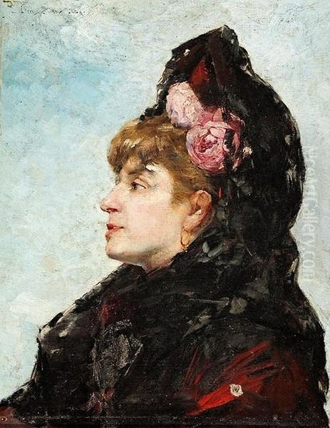 Una Joven Con Mantilla Oil Painting by Francesc Torrescassana Sallares