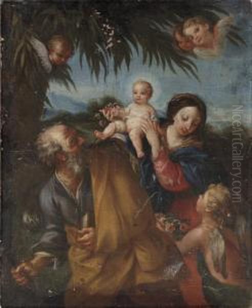 The Holy Family With The Infant Saint John The Baptist Oil Painting by Flaminio Torri