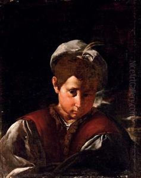 Portrait Of A Boy With A Plumed Hat Oil Painting by Flaminio Torri