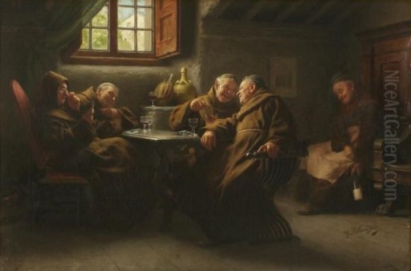 Interior Scene With Monks. Oil Painting by Giovanni Battista Torriglia