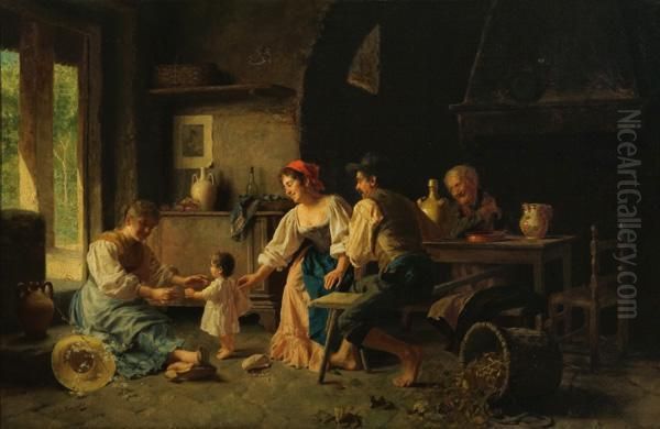 A Family Event Oil Painting by Giovanni Battista Torriglia