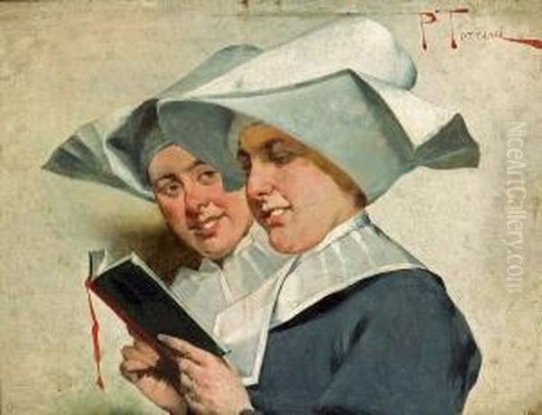 Singing Monks; Reading Nuns (a Pair) Oil Painting by Pietro Torrini