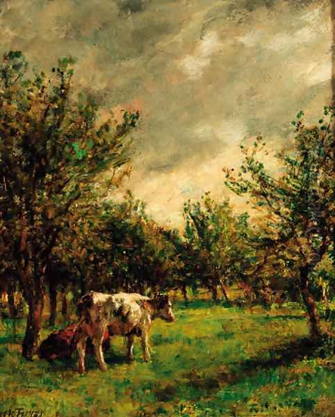 Cattle resting in an orchard Oil Painting by Mark Fisher