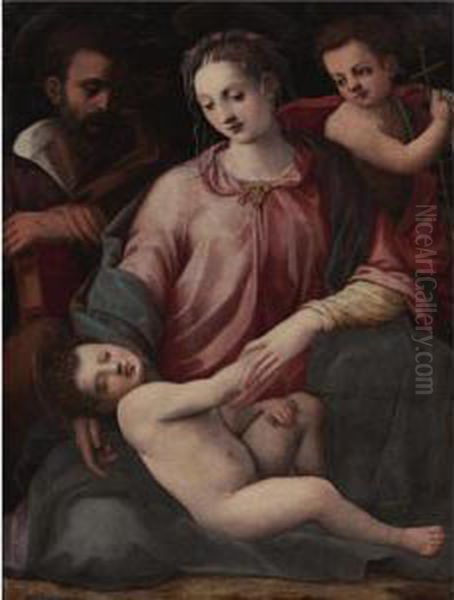 Holy Family With The Young Saint John The Baptist Oil Painting by Michele di Ridolfo del Ghirlandaio (see Tosini)