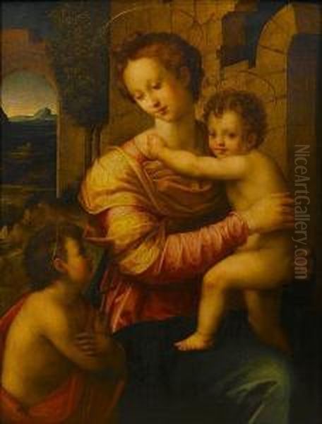 The Madonna And Child With The Infant Saint John The Baptist Oil Painting by Michele di Ridolfo del Ghirlandaio (see Tosini)