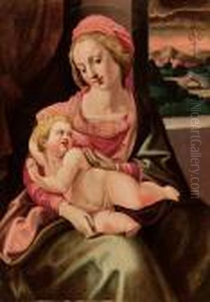 Madonna Col Bambino E San Giovannino Oil Painting by Michele di Ridolfo del Ghirlandaio (see Tosini)